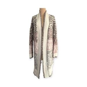 Joie Aztec Pattern Open Cardigan Duster ~ Pink Cream Beige Small cozy